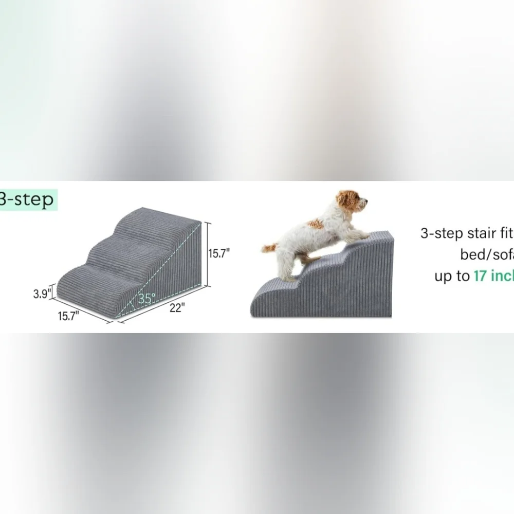 Dog Stairs for Small Dogs,3 Tiers High Density Foam Dog Ramp,Extra Wide Non-Slip